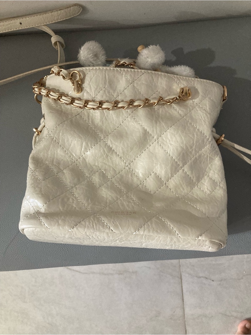 Quilted Cream Crossbody with Gold Chain Accent